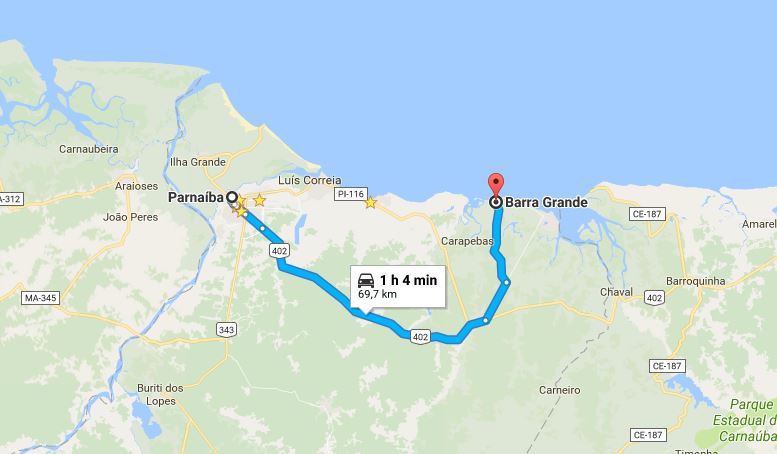 Distância de Parnaíba a Barra Grande Piauí